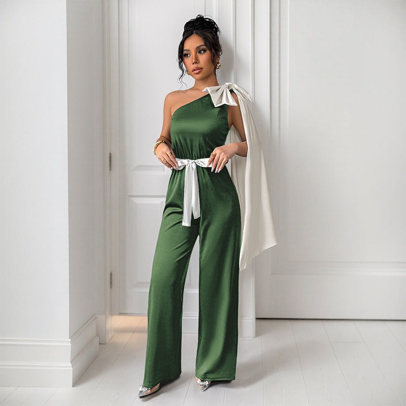 Stasia | Women's Waist Belt Asymmetric Belted Elegant Jumpsuit in Green