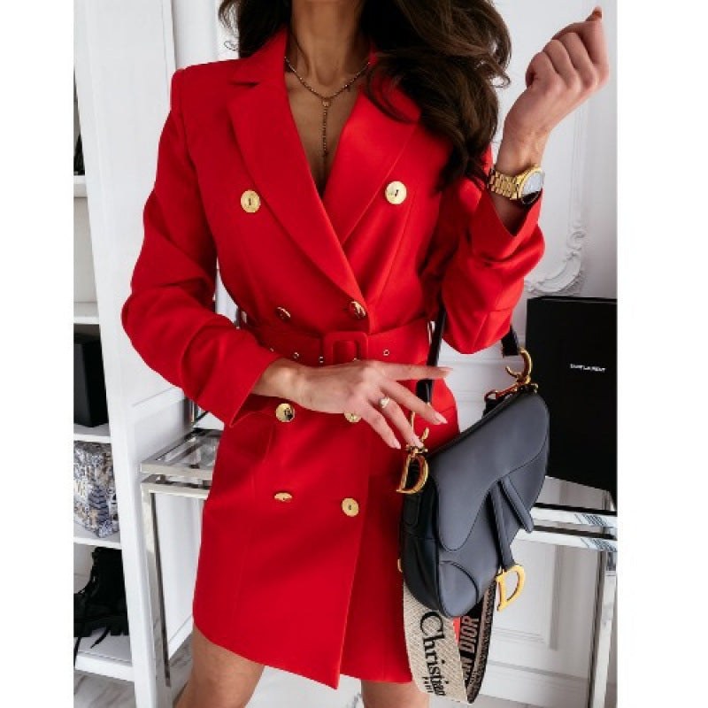 Stefania | Women's Belted Blazer in Red