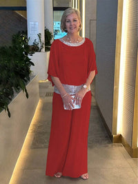 Steffanie | Women's Waist Belt Flowing Belted Elegant Chic Jumpsuit in Red