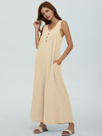 Stella | Women's Button Detail Pockets Casual Jumpsuit in Apricot