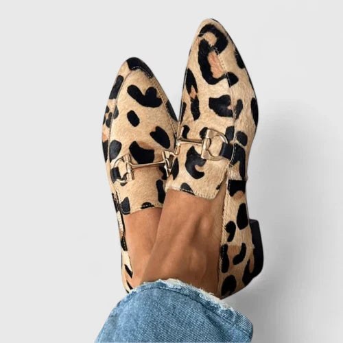 Stella | Women's Animal Print Comfortable Loafers in Black & Beige