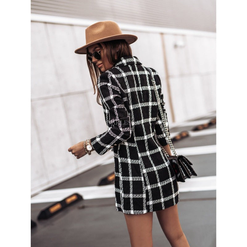 Stellaria | Women's Blazer in Black Plaid