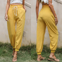 Susanna | Women's Elastic Waist Pockets Joggers in Yellow
