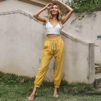Susanna | Women's Elastic Waist Pockets Joggers in Yellow