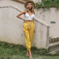 Susanna | Women's Elastic Waist Pockets Joggers in Yellow