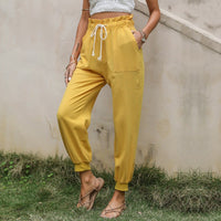 Susanna | Women's Elastic Waist Pockets Joggers in Yellow