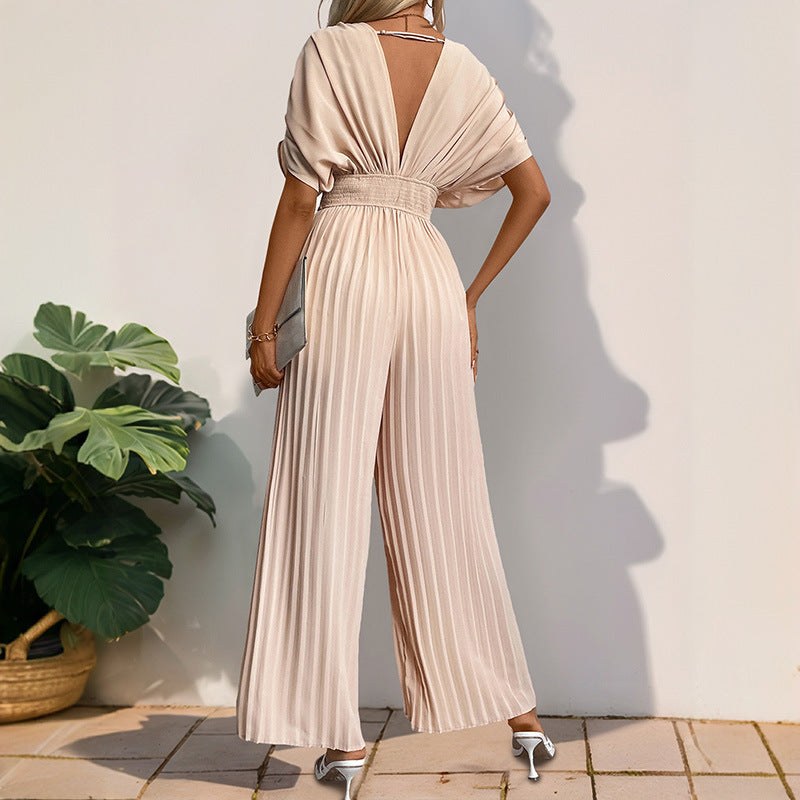 Swanhild | Women's V-Neck Elegant Jumpsuit in Apricot
