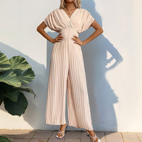 Swanhild | Women's V-Neck Elegant Jumpsuit in Apricot