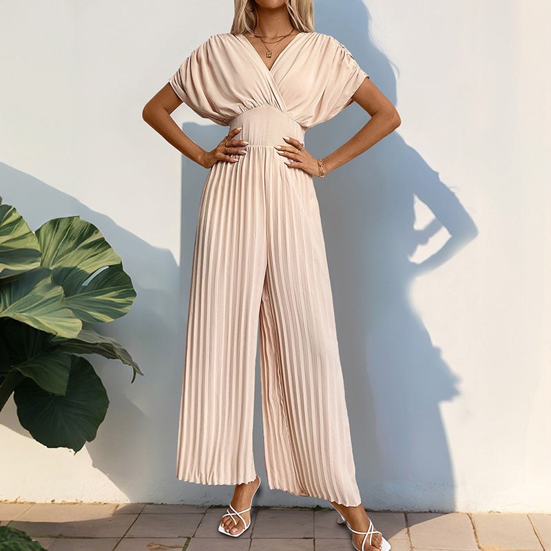 Swanhild | Women's V-Neck Elegant Jumpsuit in Apricot
