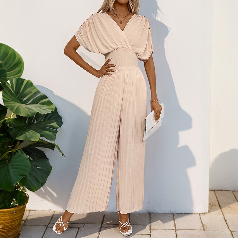 Swanhild | Women's V-Neck Elegant Jumpsuit in Apricot