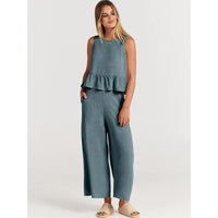 Sybilla | Women's Voluminous Pockets Casual Top in Gray Blue
