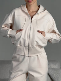 Sybilla | Women's Zip Pockets Hooded Jacket in Ivory