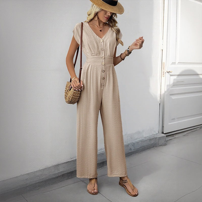 Sybille | Women's Wide Leg Elegant Jumpsuit in Apricot
