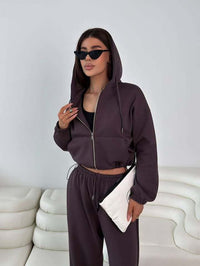Sylvie | Women's Zip Hooded Jacket in Brown