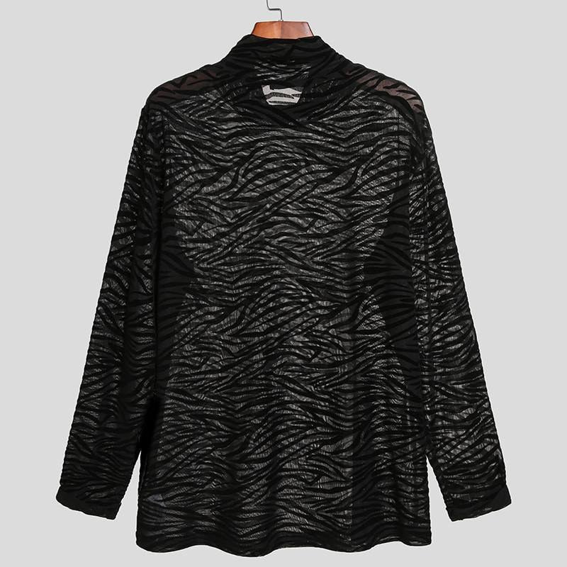 Tabitha | Women's Textured Stand Collar Long Sleeve Top in Black