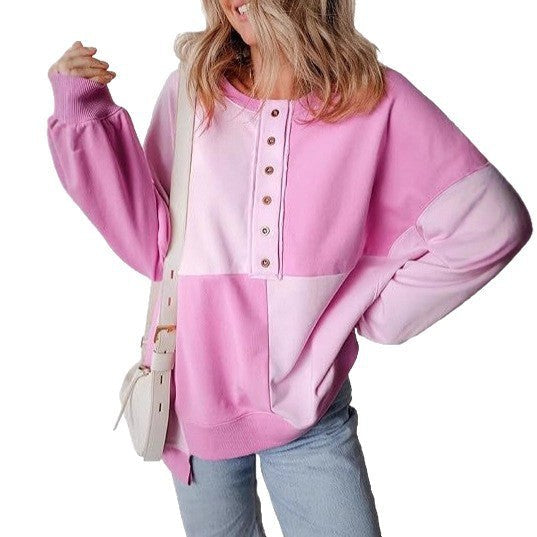 Tabitha | Women's Color Block Button Detail Hooded Casual Hoodie