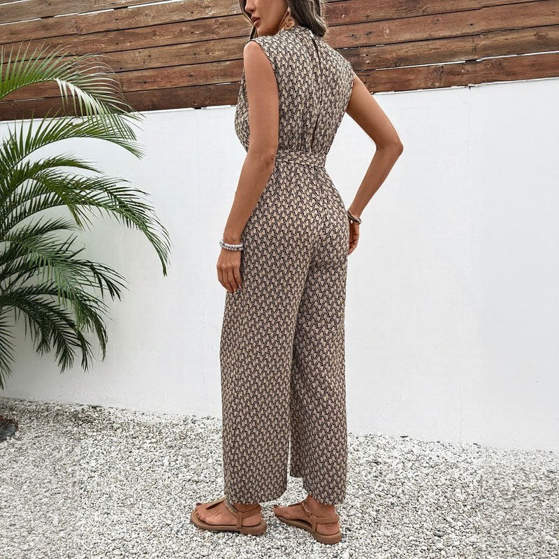 Taliesin | Women's Waist Belt Belted Elegant Jumpsuit in Khaki