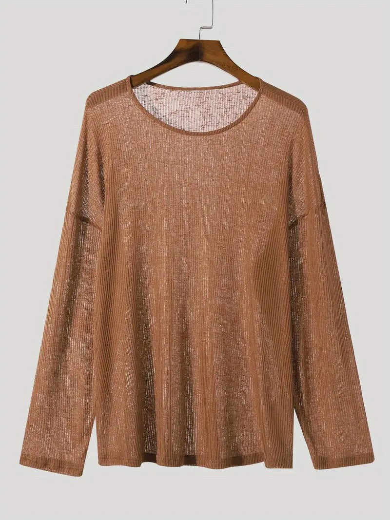 Talitha | Women's Textured Long Sleeve Casual Top in Brown