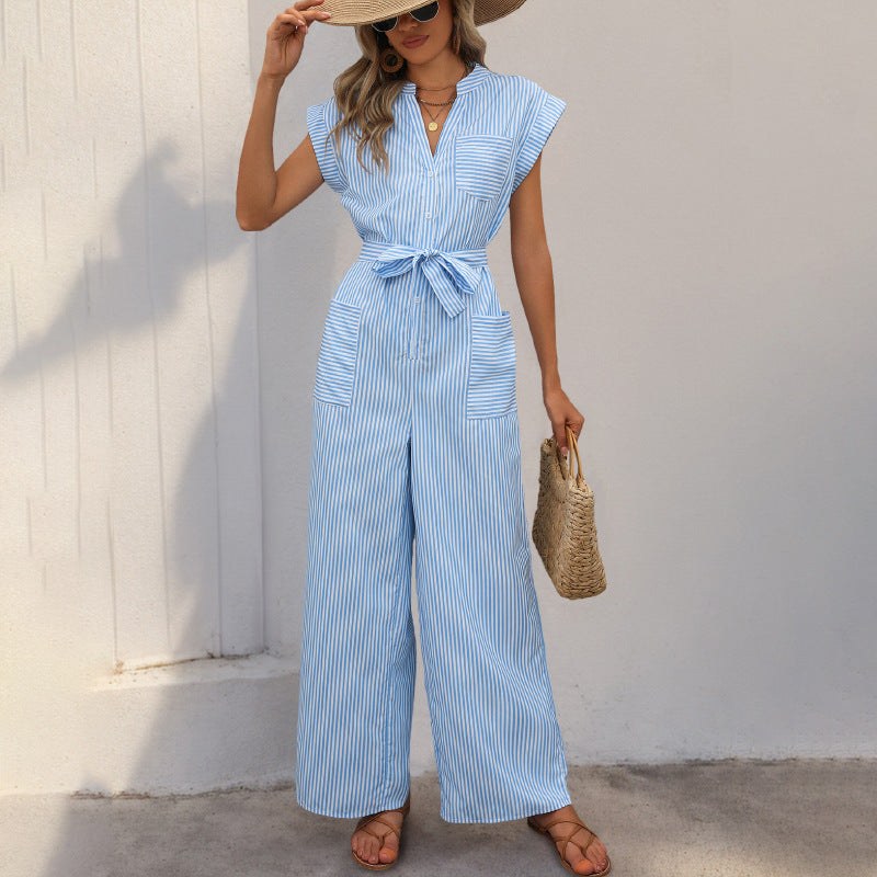 Tamsyn | Women's Button Detail Belted Elegant Jumpsuit