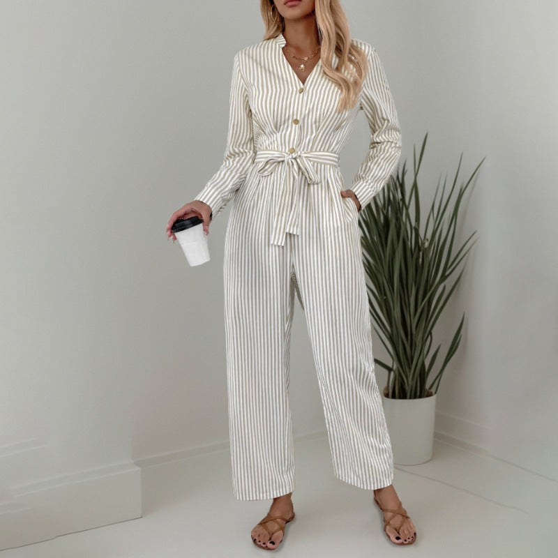 Tamsyn | Women's Button Detail Belted Elegant Jumpsuit