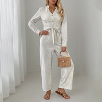 Tamsyn | Women's Button Detail Belted Elegant Jumpsuit