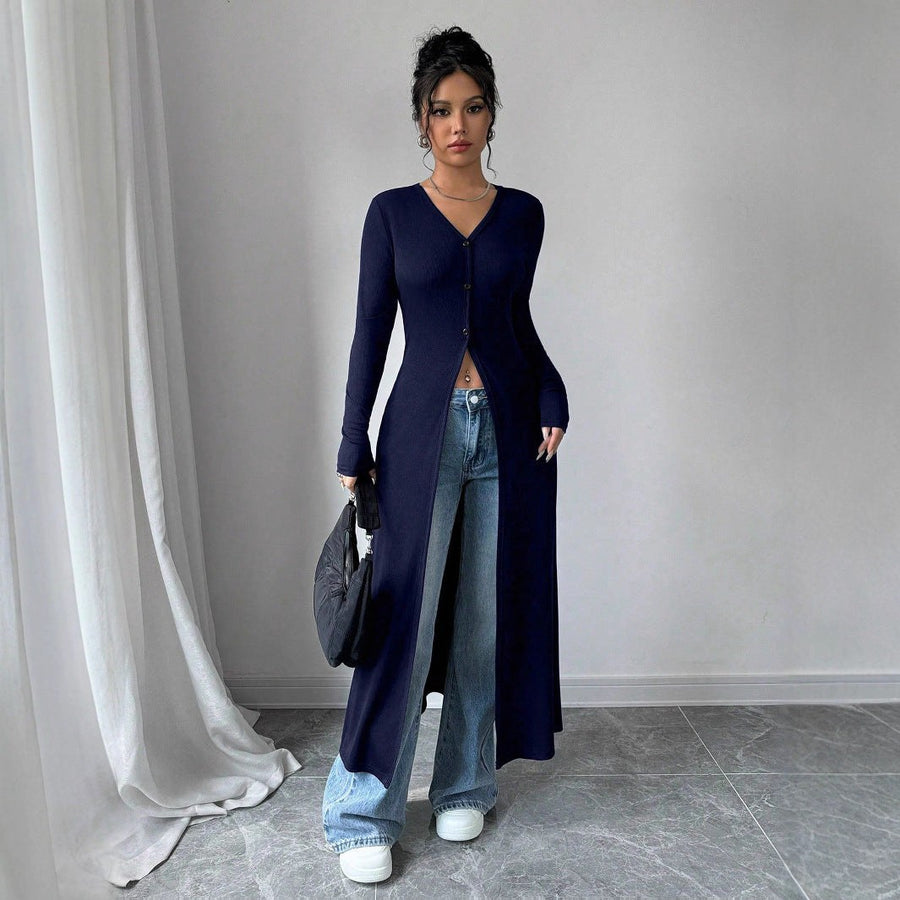 Tess | Women's V-Neck Knit Cardigan in Blue