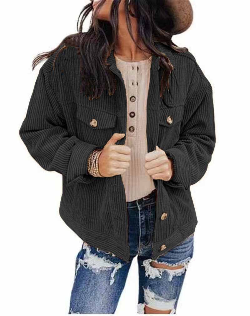 Theodora | Women's Button Detail Oversized Jacket in Black