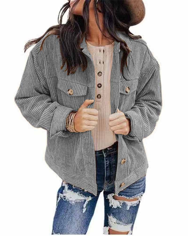 Theodora | Women's Button Detail Oversized Jacket in Gray
