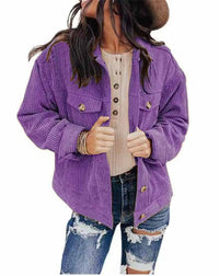 Theodora | Women's Button Detail Oversized Jacket in Purple