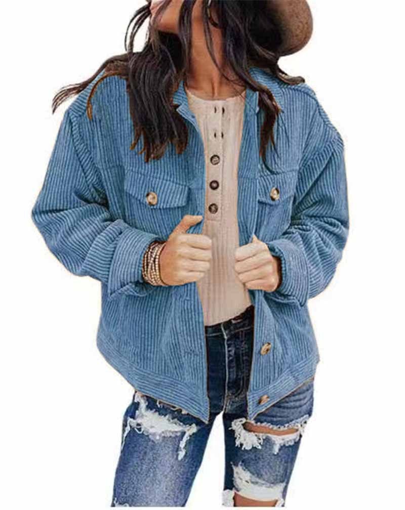 Theodora | Women's Button Detail Oversized Jacket in Sky Blue