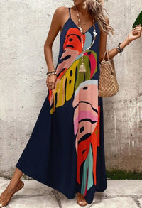Theresa | Women's Abstract Maxi Sleeveless V-Neck Dress