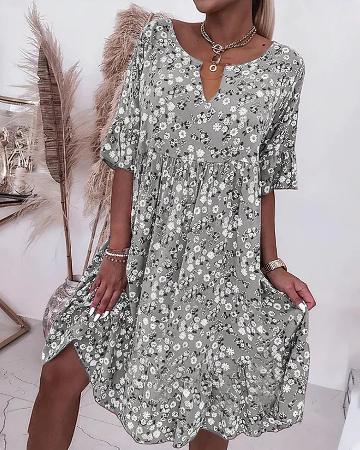 Thomasine | Women's V-Neck Floral Midi Sundress in Gray