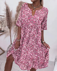 Thomasine | Women's V-Neck Floral Midi Sundress in Pink