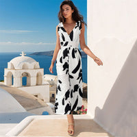 Thyra | Women's V-Neck Slit Elegant Jumpsuit in White