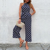 Tiffania | Women's Tie Belt Belted Elegant Fashionable Jumpsuit in Dark Blue