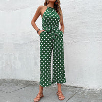 Tiffania | Women's Tie Belt Belted Elegant Fashionable Jumpsuit in Green