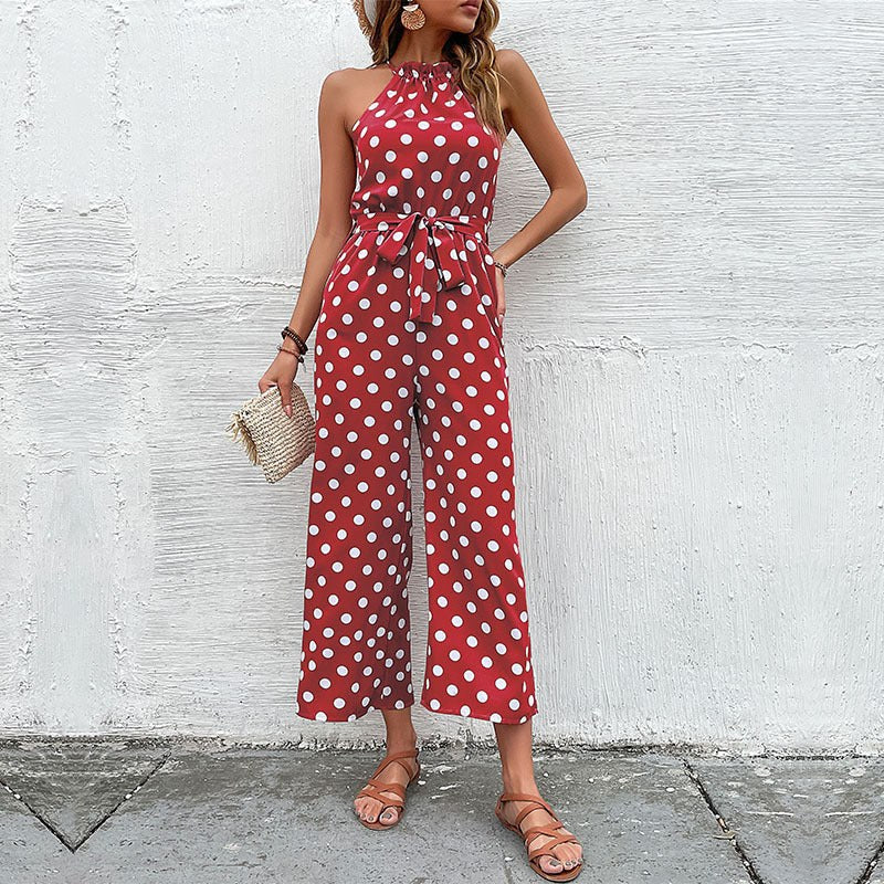 Tiffania | Women's Tie Belt Belted Elegant Fashionable Jumpsuit in Wine Red
