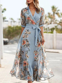 Tiphaine | Women's V-Neck Floral Wrap Midi Sundress