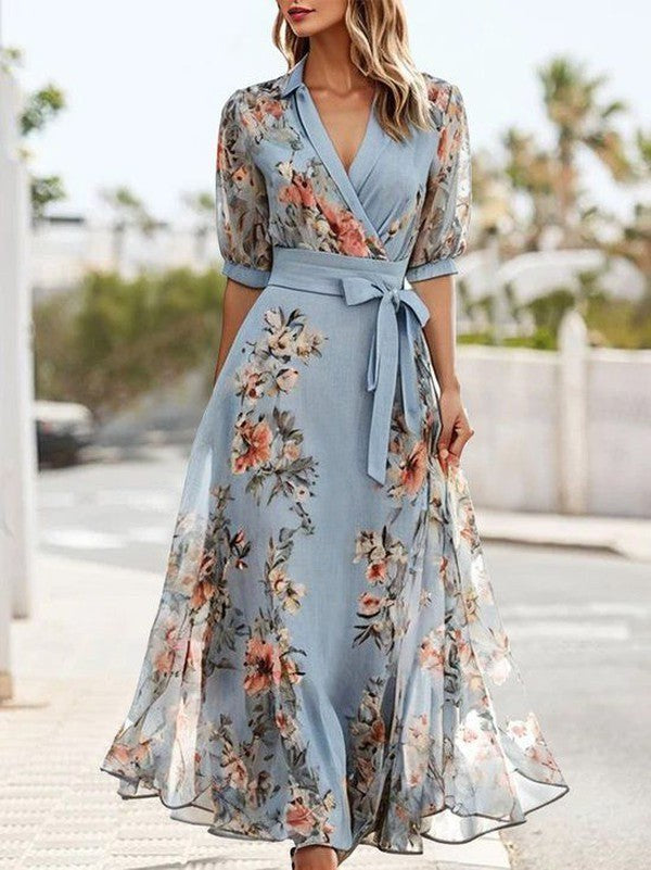 Tiphaine | Women's V-Neck Floral Wrap Midi Sundress