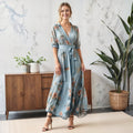 Tiphaine | Women's V-Neck Floral Wrap Midi Sundress – Wedding Guest Dress