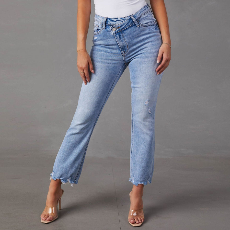 Tirzah | Women's Fringe Fashionable Casual Jeans in Light Blue
