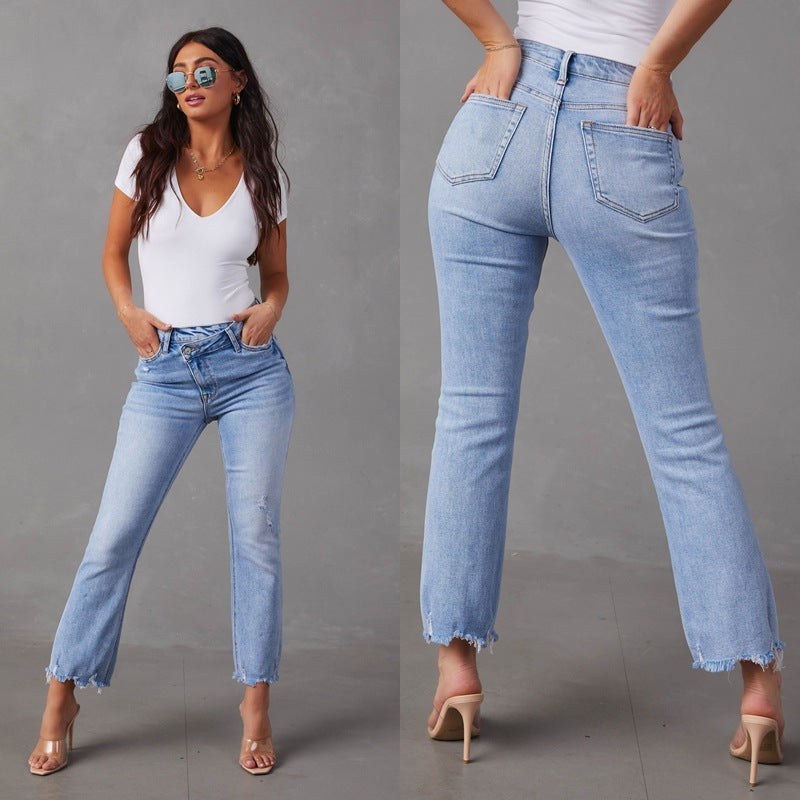 Tirzah | Women's Fringe Fashionable Casual Jeans in Light Blue