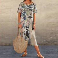 Topaz | Women's Bold Abstract Pattern Midi Dress in Gray