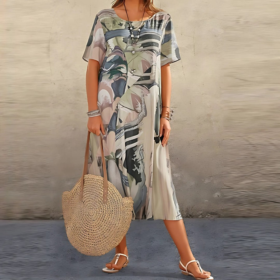 Topaz | Women's Bold Abstract Pattern Midi Dress in Gray