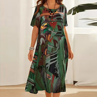 Topaz | Women's Bold Abstract Pattern Midi Dress in Green