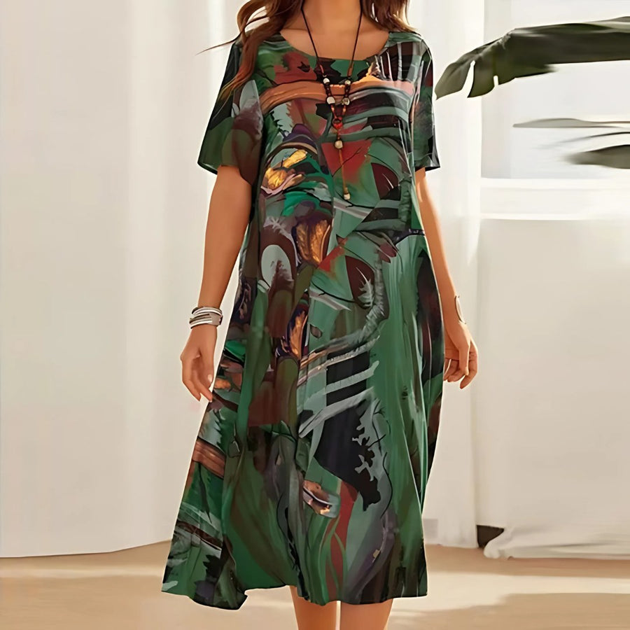 Topaz | Women's Bold Abstract Pattern Midi Dress in Green