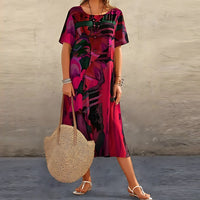 Topaz | Women's Bold Abstract Pattern Midi Dress in Red