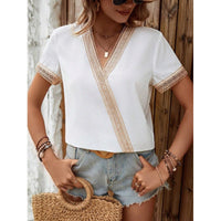 Toscana | Women's Lace Trim V-Neck Elegant Blouse in White
