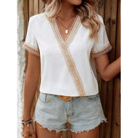 Toscana | Women's Lace Trim V-Neck Elegant Blouse in White