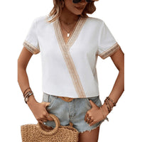 Toscana | Women's Lace Trim V-Neck Elegant Blouse in White